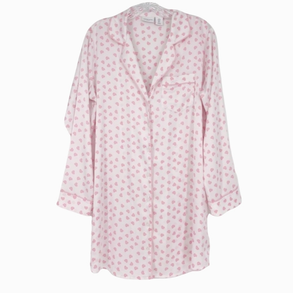 TABITHA WEBB Valentine Heart Print Silky Boyfriend Sleep Shirt Sz S